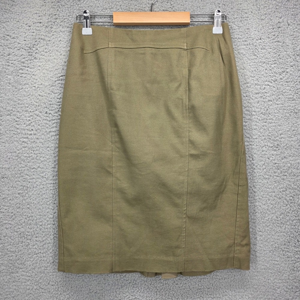 Ann Taylor Women Khaki Green Cotton Blend Pencil Skirt Back Zip Detail Size 2